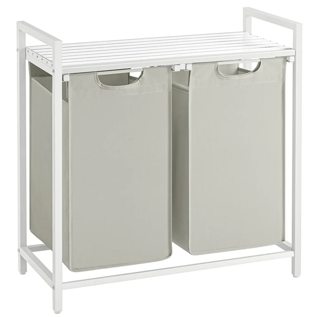 Cesto portabiancheria con 3 scomparti e 1 ripiano portaoggetti 73 x 33 x 72 cm sacchetti estraibili per bagno/lavanderia bianco 12_0006763
