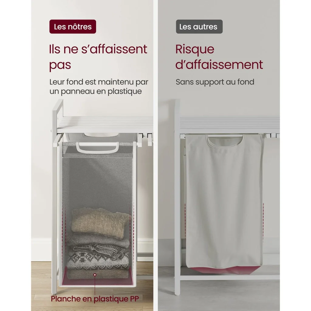 Cesto portabiancheria con 3 scomparti e 1 ripiano portaoggetti 73 x 33 x 72 cm sacchetti estraibili per bagno/lavanderia bianco 12_0006763 - Image 5