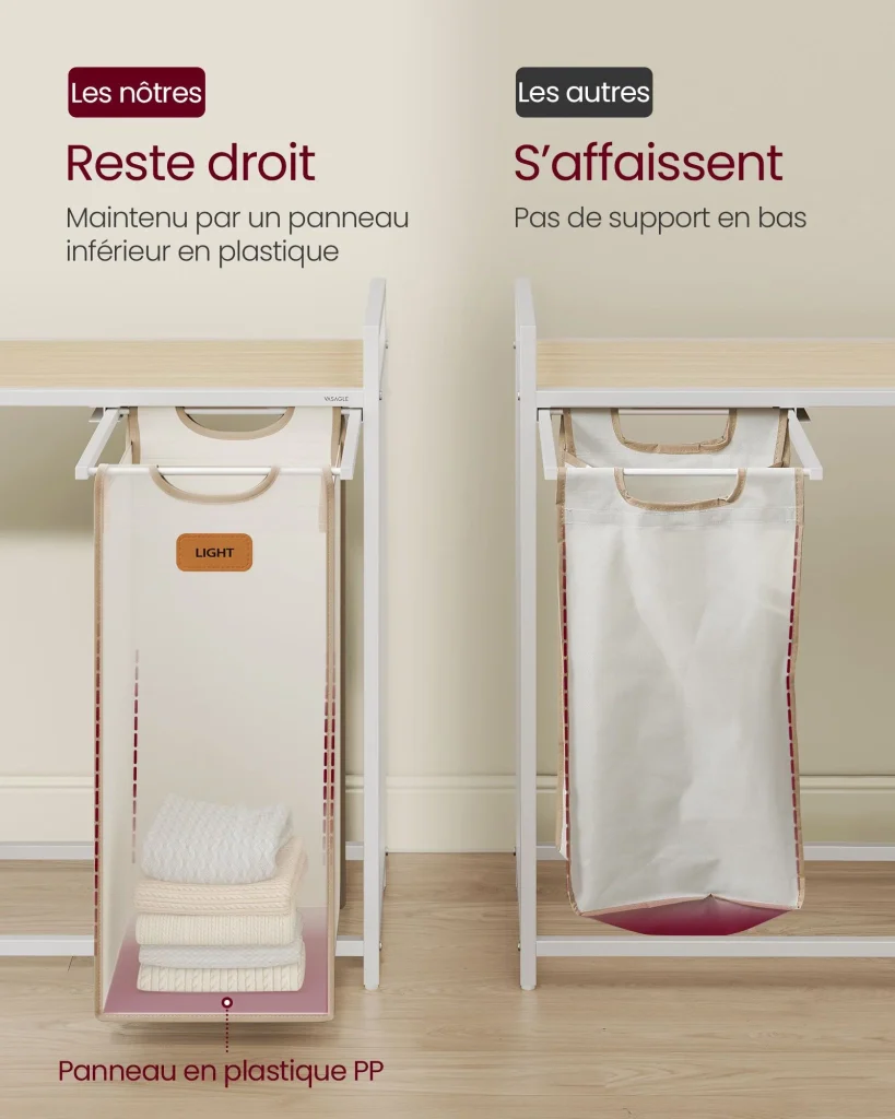 Cesto portabiancheria con 4 scomparti capacità 150 litri cestino con ruote carrello con ripiani borsa tasche laterali 6 etichette beige naturale marrone caramello e bianco crema 12_0006657 - Image 2