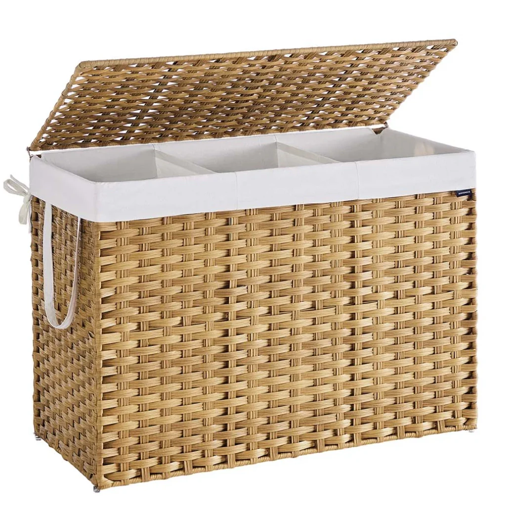 Cesto portabiancheria da 160 litri con coperchio ribaltabile sacchetti in tessuto rimovibili e manici per coperte vestiti soggiorno camera da letto lavanderia beige 12_0006785