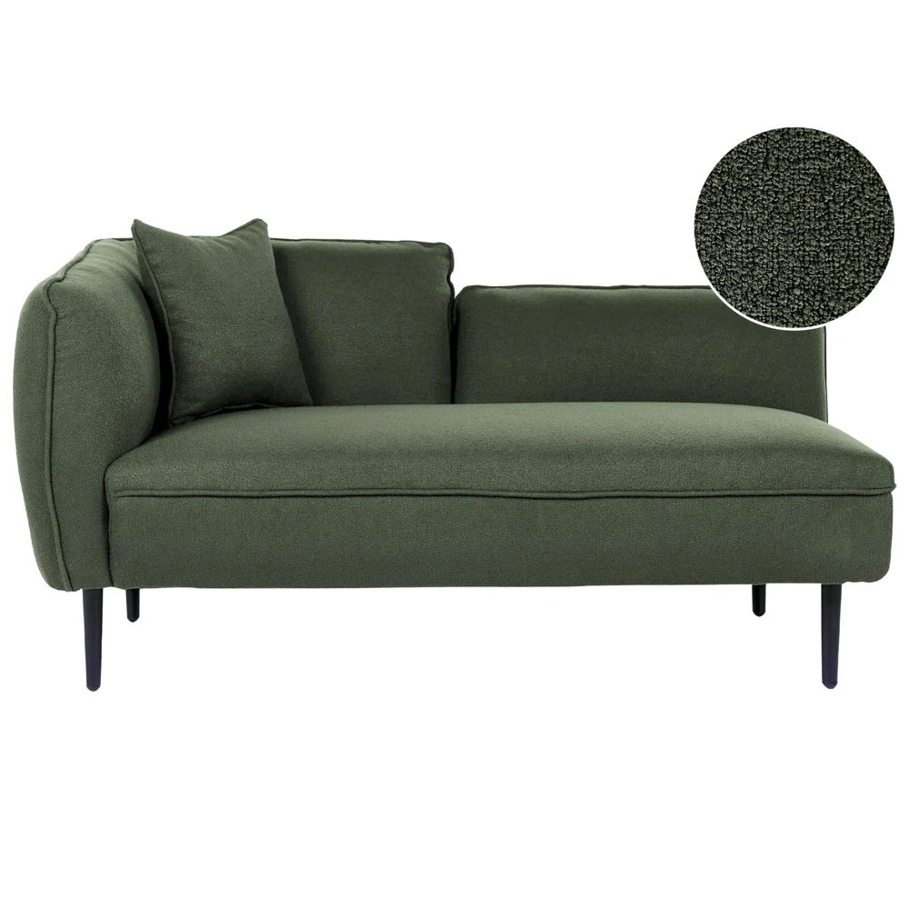 Chaise longue Sinistra in poliestere verde scuro con cuscino e gambe metallo da salotto