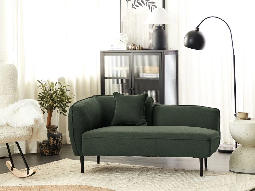 Chaise longue Sinistra in poliestere verde scuro con cuscino e gambe metallo da salotto - Image 4