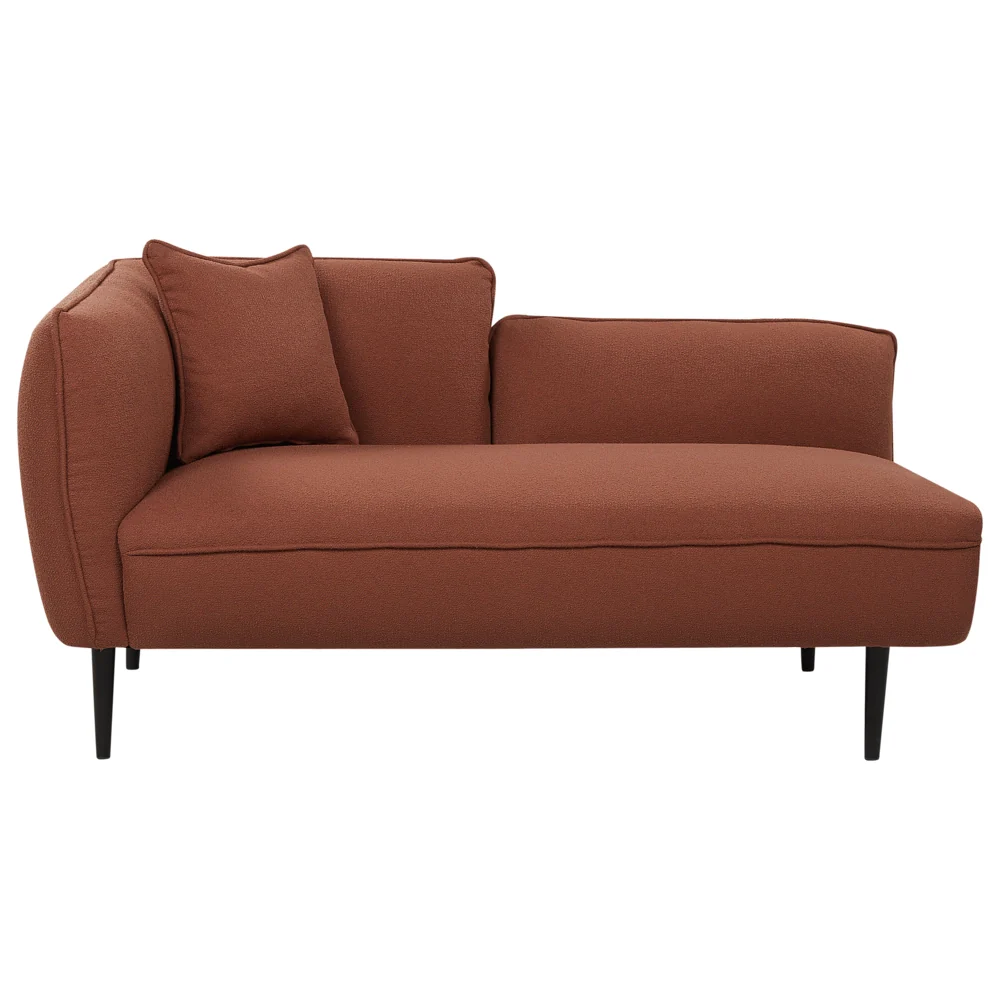 Chaise longue in tessuto bouclé rosso scuro Gambe in metallo a sinistra con cuscino Design moderno - Image 2