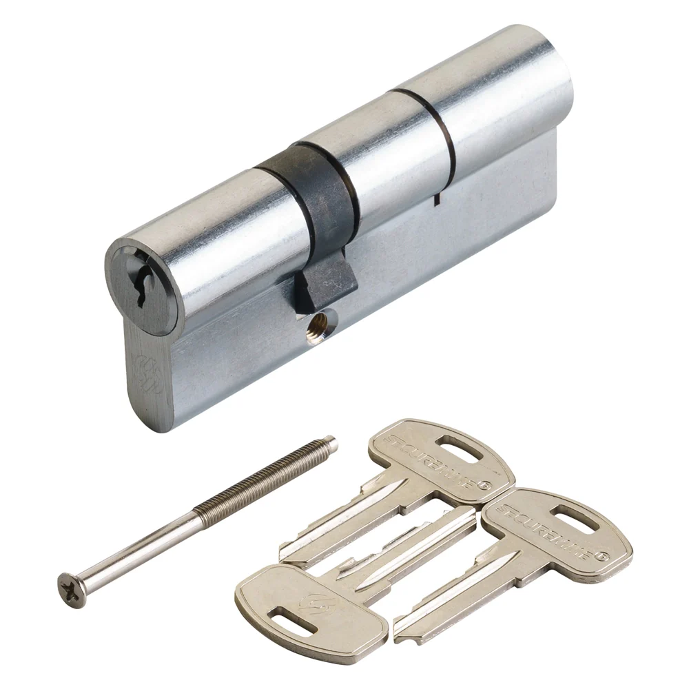 CILINDRO PROFILATO DOPPIO SERIE 'KY' mm 25+10+45 = 80 (30+50) cromo satinato  - SECUREMME