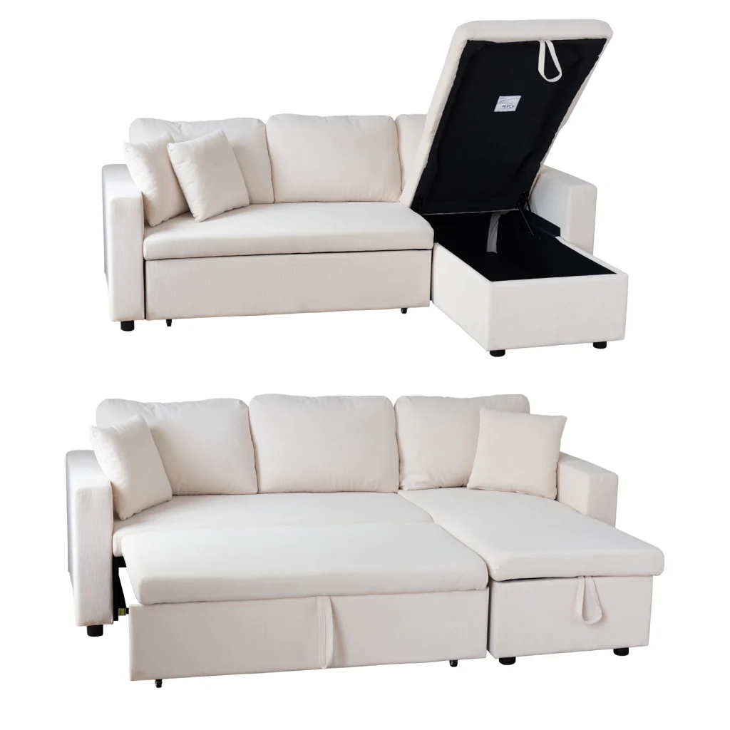 CLARKDivano letto angolare a 3 posti in velluto a coste beige - Image 3