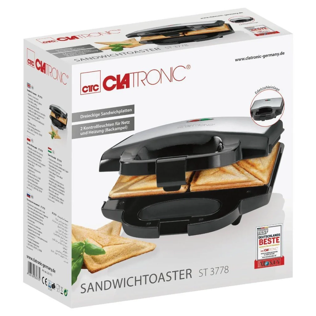 Clatronic ST 3778 tostiera 750 W Nero, Acciaio inox - Image 3
