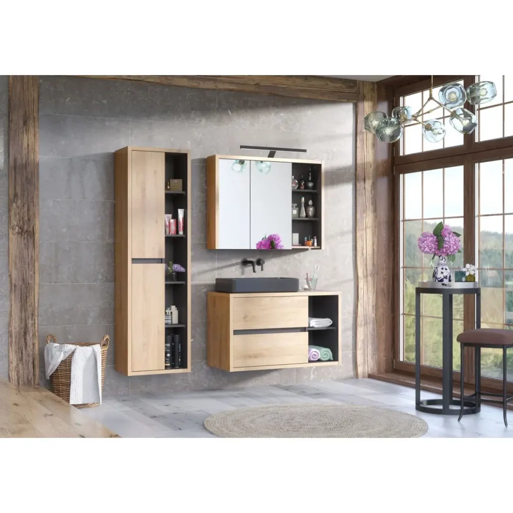 Colonna bagno MATT 170 cm – Rovere chiaro e grigio antracite – Design sospeso moderno - Image 3