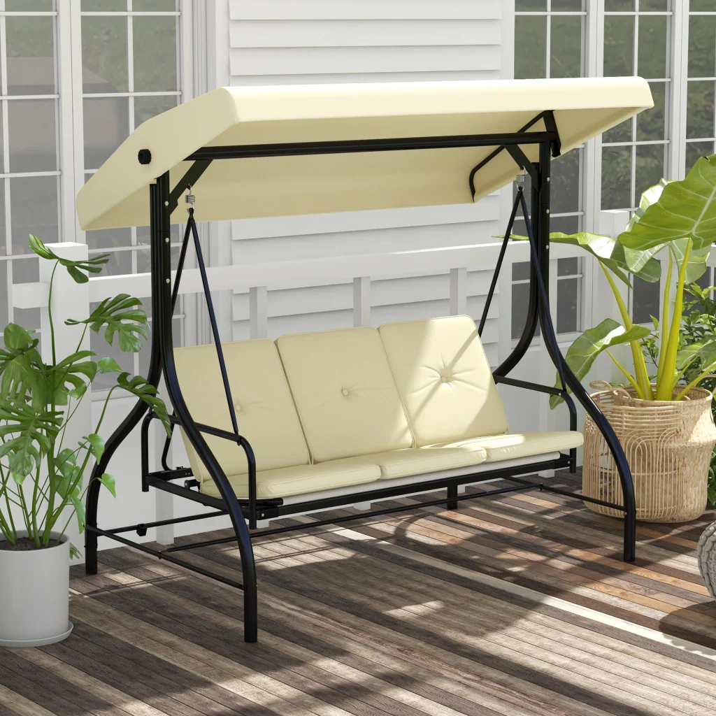 Comoda altalena a 3 posti con parasole resistente all'uso in giardino Veranda atmosfera rilassante - Image 2
