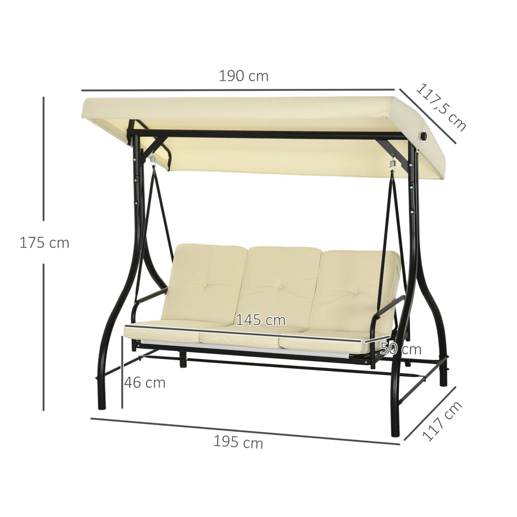 Comoda altalena a 3 posti con parasole resistente all'uso in giardino Veranda atmosfera rilassante - Image 3
