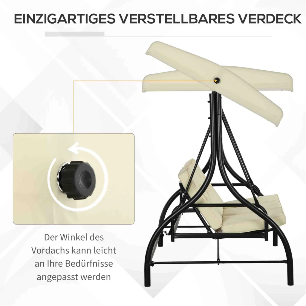 Comoda altalena a 3 posti con parasole resistente all'uso in giardino Veranda atmosfera rilassante - Image 4