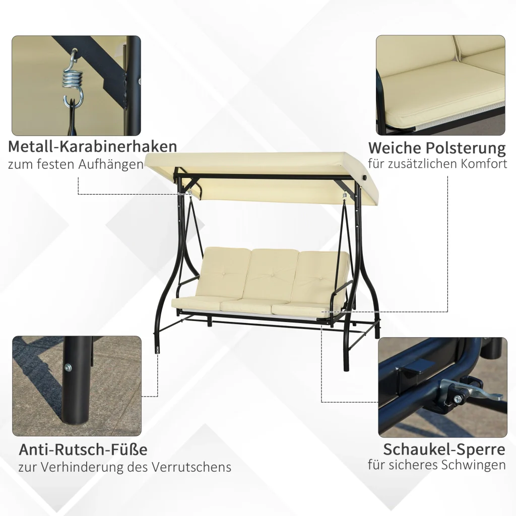 Comoda altalena a 3 posti con parasole resistente all'uso in giardino Veranda atmosfera rilassante - Image 6