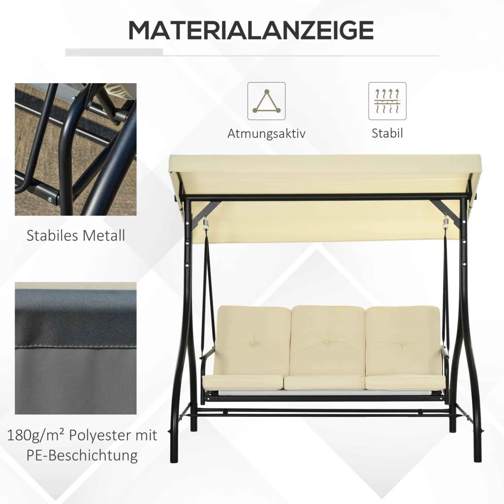 Comoda altalena a 3 posti con parasole resistente all'uso in giardino Veranda atmosfera rilassante - Image 7