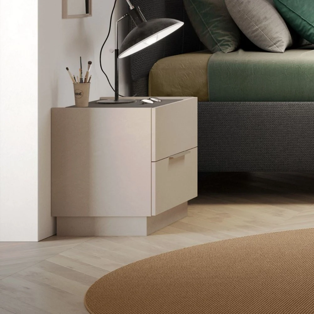 Comodino Musto 2 cassetti colore cashmere e antracite