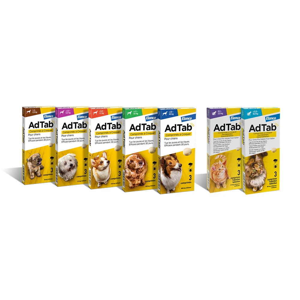 COMPRESSE ANTIPARASSITARIE MASTICABILI 'ADTAB' cani 5,5 - 11 kg / 3 compresse da 225 mg  - ELANCO