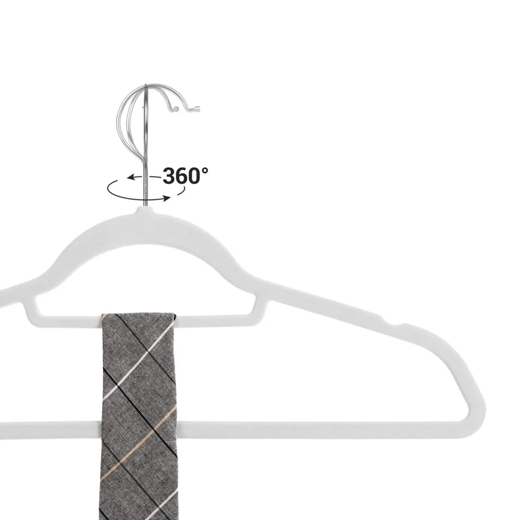 Set di 20 grucce antiscivolo in velluto spessore 0,6 cm salvaspazio gancio girevole a 360° lunghezza 45 cm per cappotti camicie abiti pantaloni bianco 12_0003419 - Image 3