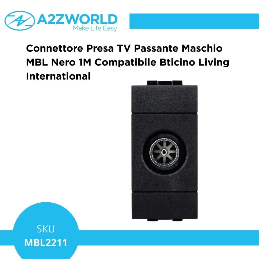Connettore Presa TV Passante Maschio  MBL Nero 1M Compatibile Bticino Living International BLN2253 - Image 2