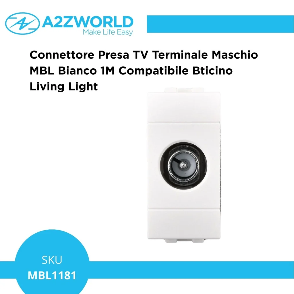 Connettore Presa TV Terminale Maschio MBL Bianco 1M Compatibile Bticino Living Light BLB2250 - Image 2