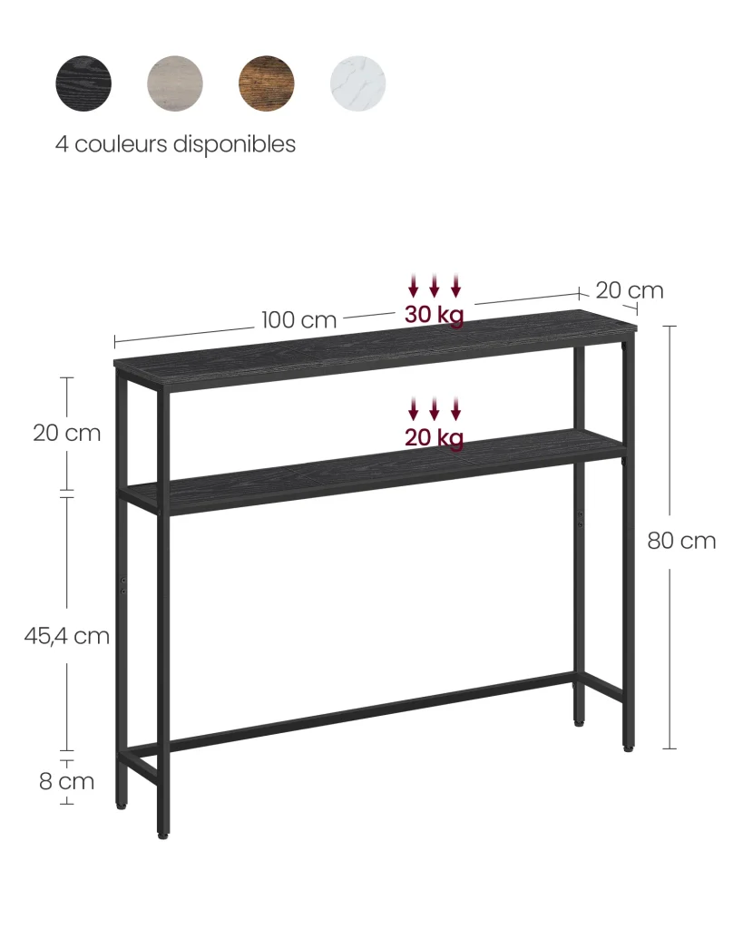 Consolle per ingresso tavolino sottile a 2 ripiani 20 x 120 x 80 cm tavolino laterale con 2 ripiani per soggiorno/camera da letto marmo bianco e nero inchiostro 12_0005224 - Image 2
