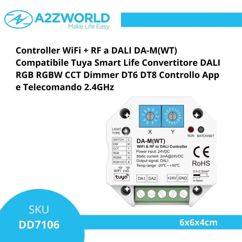 Controller WiFi + RF a DALI DA-M(WT) Compatibile Tuya Smart Life Convertitore DALI RGB RGBW CCT Dimmer DT6 DT8 Controllo App e Telecomando 2.4GHz - Image 2