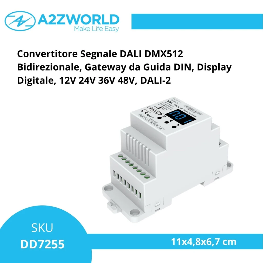 Convertitore Segnale DALI DMX512 Bidirezionale, Gateway da Guida DIN, Display Digitale, 12V 24V 36V 48V, DALI-2 - Image 2