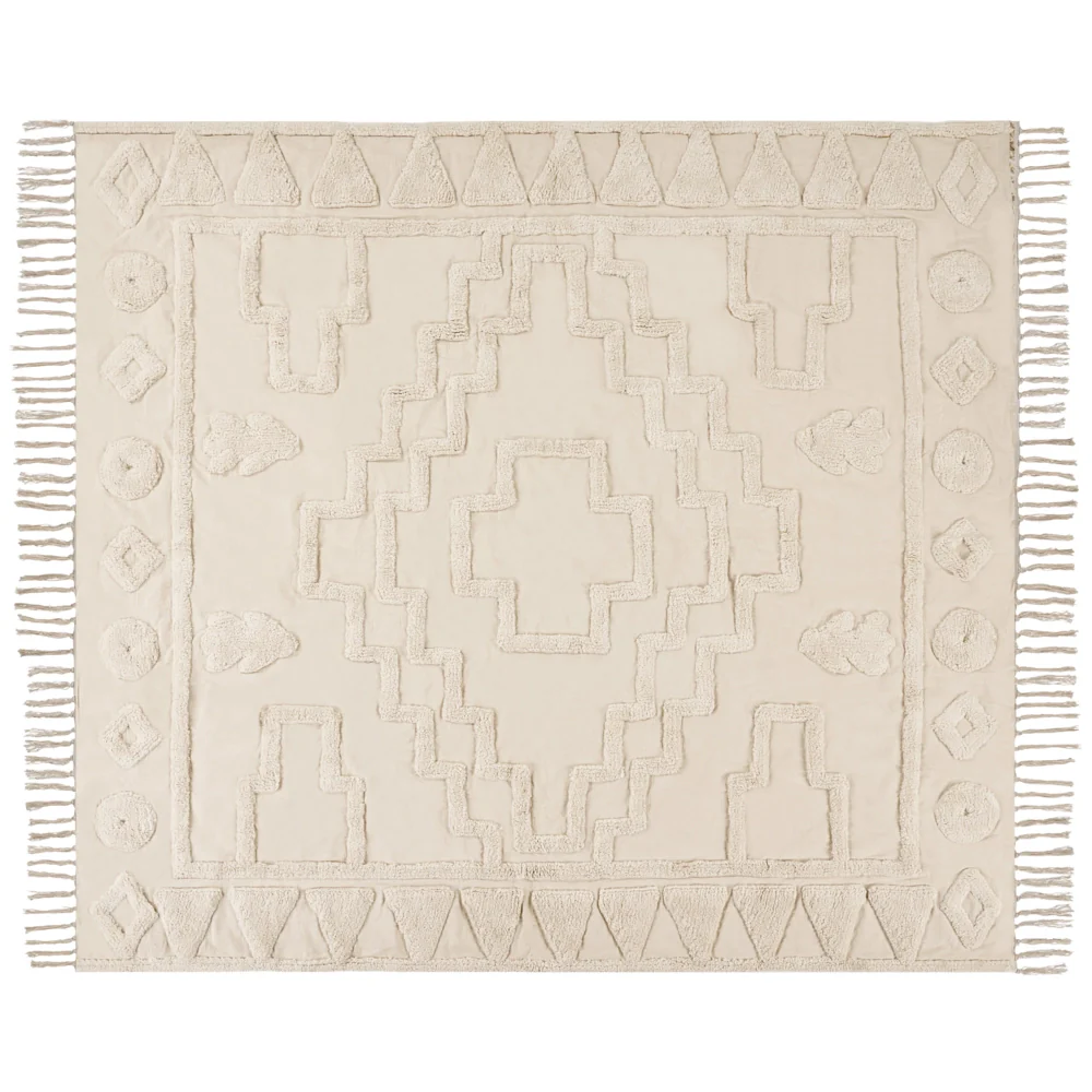 Coperta Beige Cotone 200 x 220 cm Grande Coperta Letto Lancio Ciuffo Stile Boho - Image 2