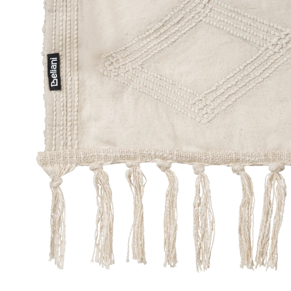 Coperta Beige Cotone 200 x 220 cm Grande Coperta Letto Lancio Ciuffo Stile Boho - Image 3