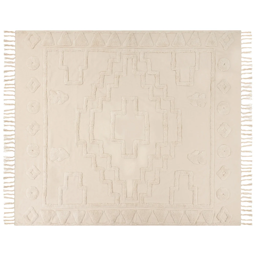 Coperta Beige Cotone 220 x 240 cm Grande Coperta Letto Lancio Ciuffo Stile Boho - Image 2