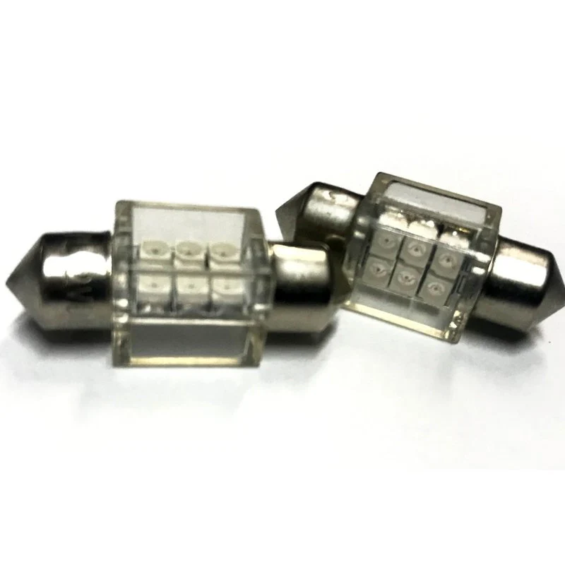 Coppia 2 Lampade Led T11 C5W Siluro 31mm Quadrato Con 6 Smd 3528 Colore Blu Blue 12V 1W