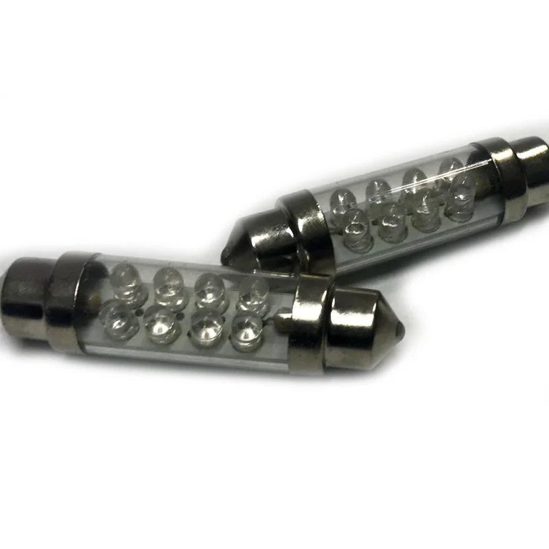 Coppia 2 Lampade Led T11 C5W Siluro 42mm Con 8 Led F3 Colore Giallo Yellow 12V 0,2W
