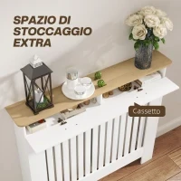 Copritermosifone a Doghe Antiribaltamento con Cassetto Portaoggetti, in Legno, 112x19x97 cm, Bianco - Image 6