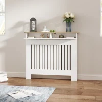 Copritermosifone a Doghe Antiribaltamento con Cassetto Portaoggetti, in Legno, 112x19x97 cm, Bianco - Image 8