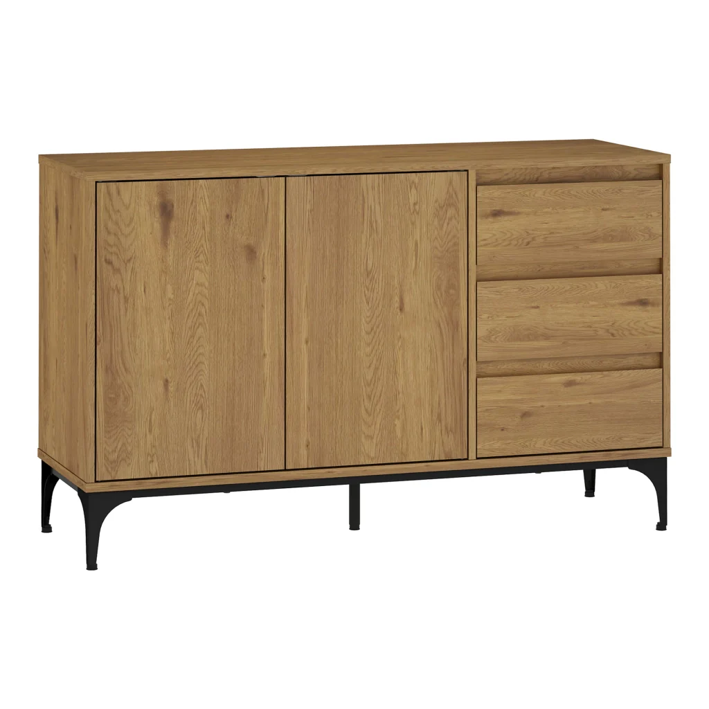 Credenza Bassa Kistiandi a 2 Ante e 3 Cassetti 77 x 120 x 40 cm - Effetto Rovere Scuro [en.casa] - Image 3