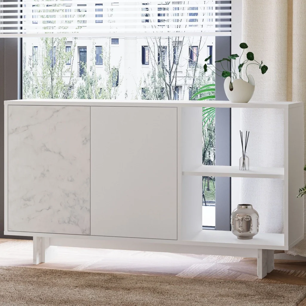 Credenza in legno "Ravello" - 140 x 35 x 80 cm - Bianco - Image 2