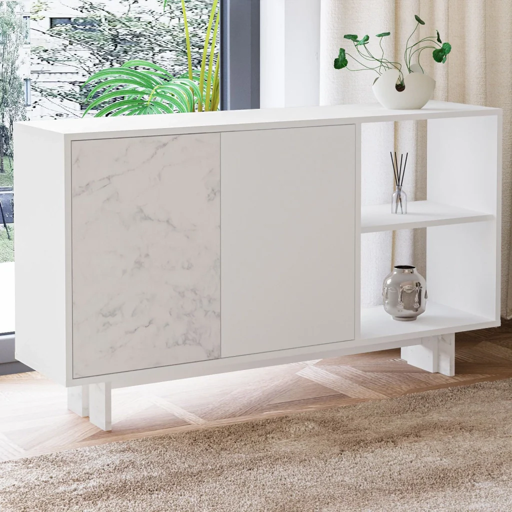 Credenza in legno "Ravello" - 140 x 35 x 80 cm - Bianco - Image 4