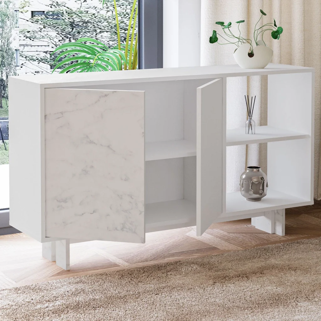 Credenza in legno "Ravello" - 140 x 35 x 80 cm - Bianco - Image 5