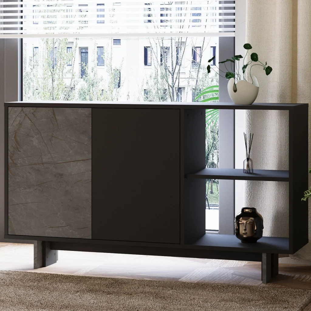 Credenza in legno "Ravello" - 140 x 35 x 80 cm - Grigio antracite marmorizzato - Image 3