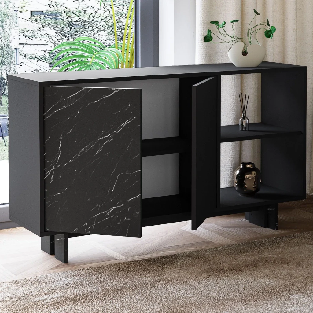Credenza in legno "Ravello" - 140 x 35 x 80 cm - Nero - Image 5