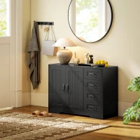 Credenza in Stile Moderno con 4 Cassetti, 1 Armadio, 105 x 40 x 76 cm, Nero - Image 4