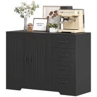 Credenza in Stile Moderno con 4 Cassetti, 1 Armadio, 105 x 40 x 76 cm, Nero - Image 5