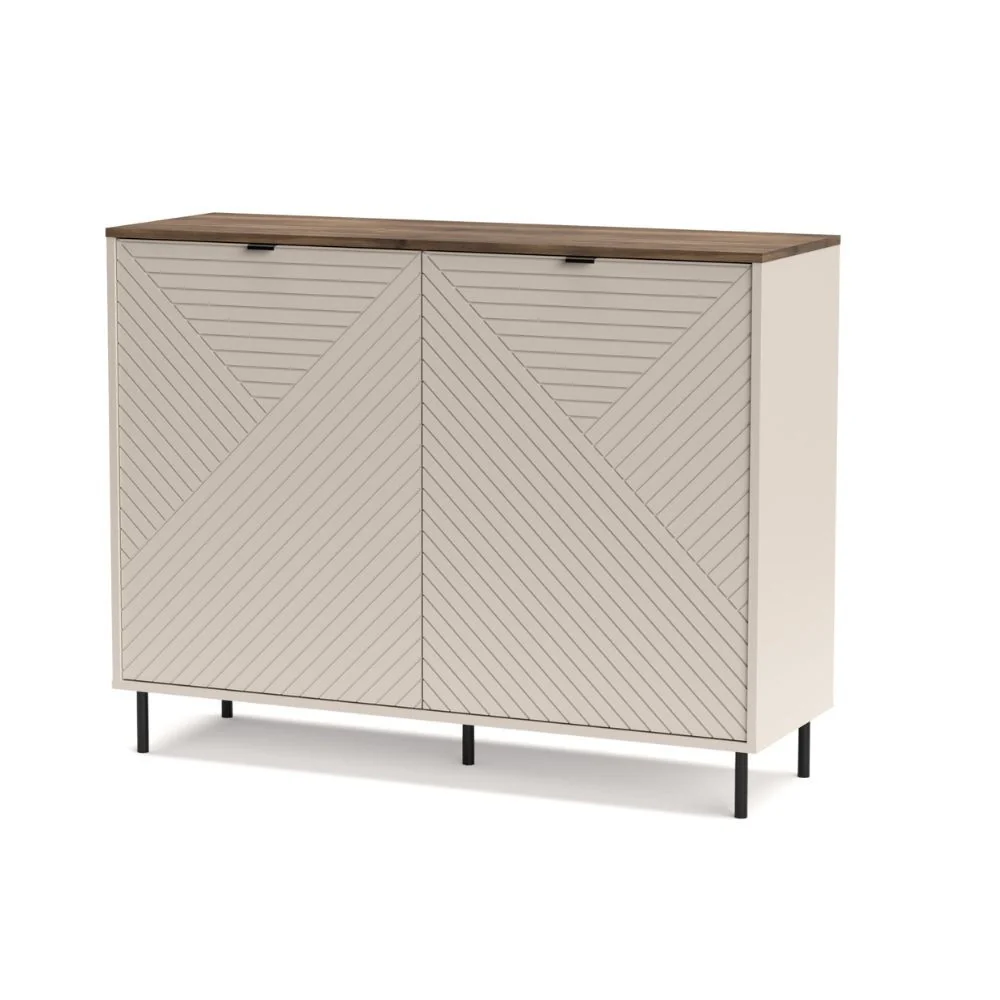Credenza Mirage01 con 2 ante cashmere con motivo geometrico e top rovere - Image 2
