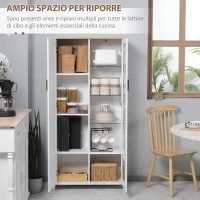 Credenza Moderna a 2 Ante con Mensole Regolabili in Legno e Vetro, 76x36x160cm, Bianco - Image 4