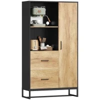 Credenza Moderna da Cucina con 2 Cassetti, 2 Ripiani e un Armadietto, 88x35x160 cm, Legno e Nero - Image 10