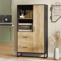 Credenza Moderna da Cucina con 2 Cassetti, 2 Ripiani e un Armadietto, 88x35x160 cm, Legno e Nero - Image 2