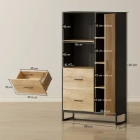 Credenza Moderna da Cucina con 2 Cassetti, 2 Ripiani e un Armadietto, 88x35x160 cm, Legno e Nero - Image 3