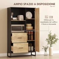 Credenza Moderna da Cucina con 2 Cassetti, 2 Ripiani e un Armadietto, 88x35x160 cm, Legno e Nero - Image 4
