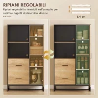 Credenza Moderna da Cucina con 2 Cassetti, 2 Ripiani e un Armadietto, 88x35x160 cm, Legno e Nero - Image 6