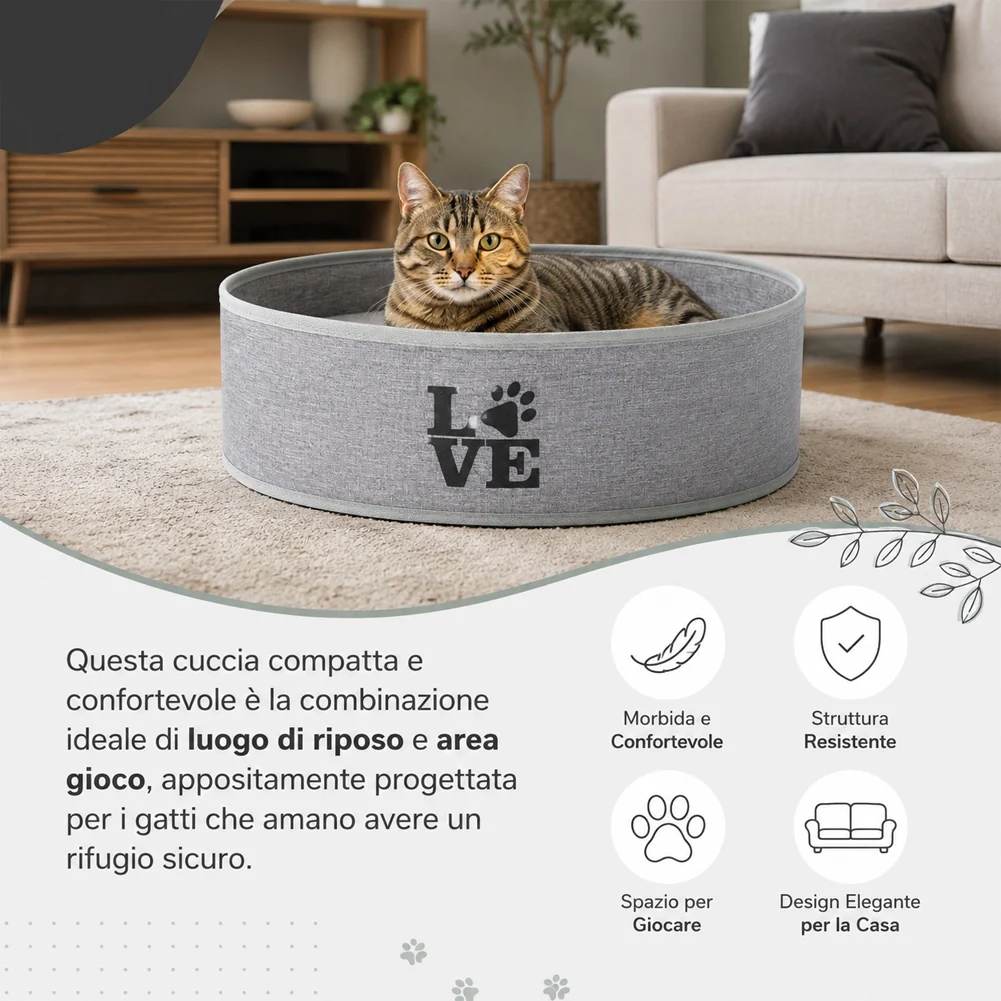Cuccia per Gatti 35x33x33cm Letto per Animali Domestici Rifugio Grigio con Fodera - Image 2