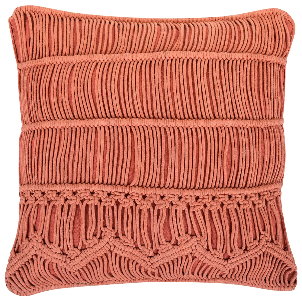 Cuscino Decorativo Arancio Cotone Macramè 45 x 45 cm Corda Boho Retro Decor Accessori