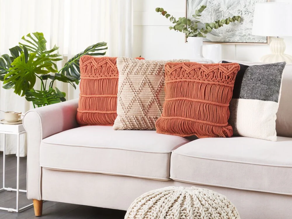 Cuscino Decorativo Arancio Cotone Macramè 45 x 45 cm Corda Boho Retro Decor Accessori - Image 2