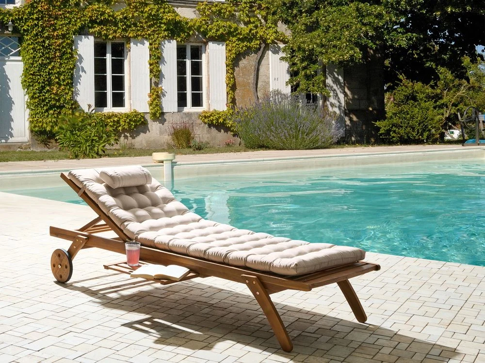 Cuscino per lettino prendisole con poggiatesta per lettino solare Resistente ai raggi UV beige esterno bordo piscina - Image 4